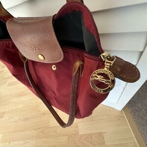 Longchamp Deep Red and Brown Tote